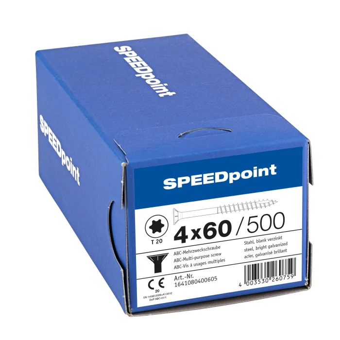 SPEEDPOINT parafuso madeira galvanizado T20 4.0x60mm 500pc 1641080400605